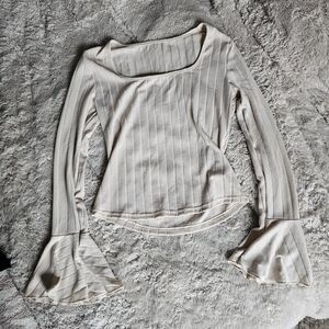 SHEIN Cream Ribbed Long Sleeve Top